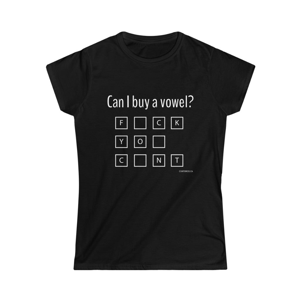 Women's T-Shirt - Can I buy a vowel? - Med Black